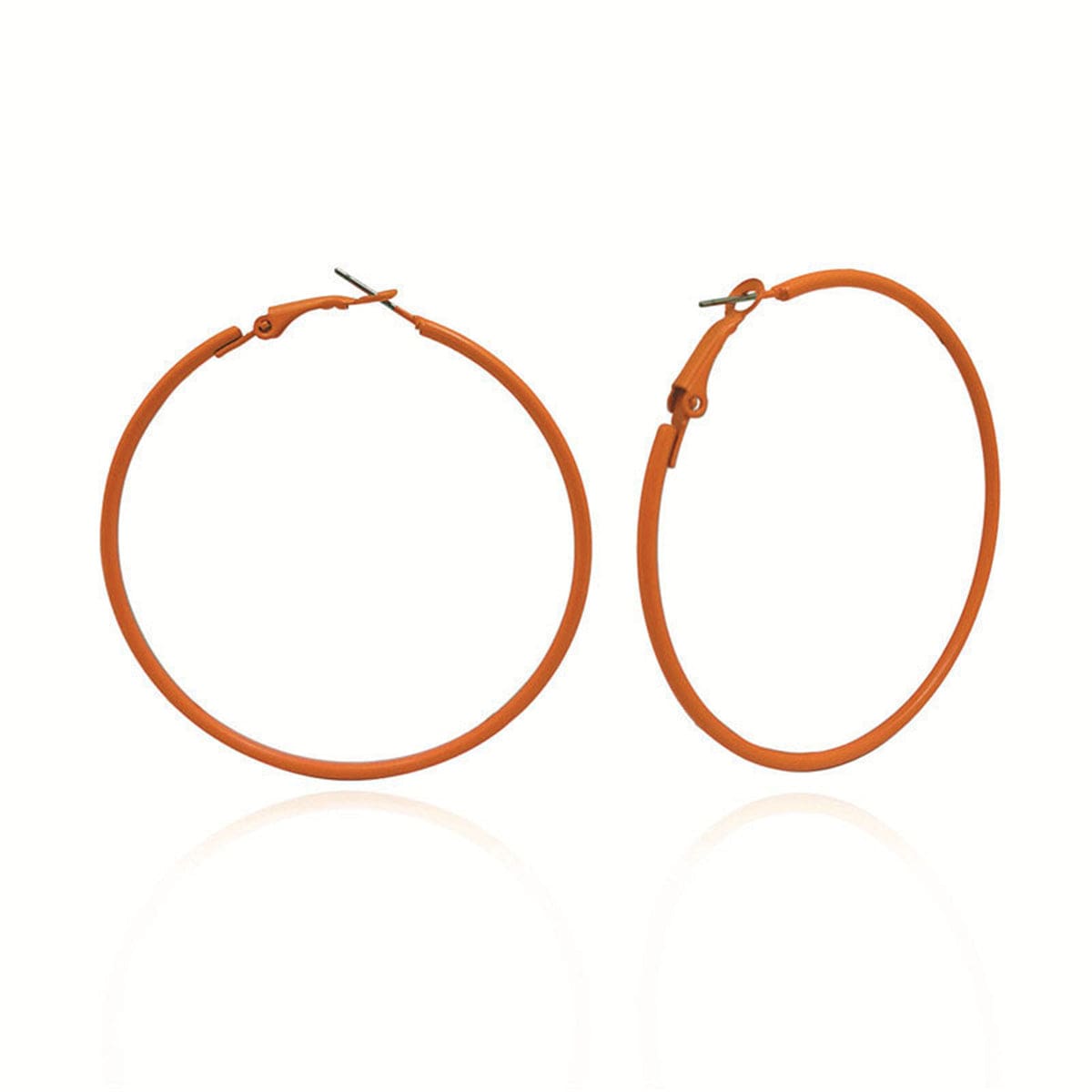 Orange Enamel & Silvertone Hoop Earrings