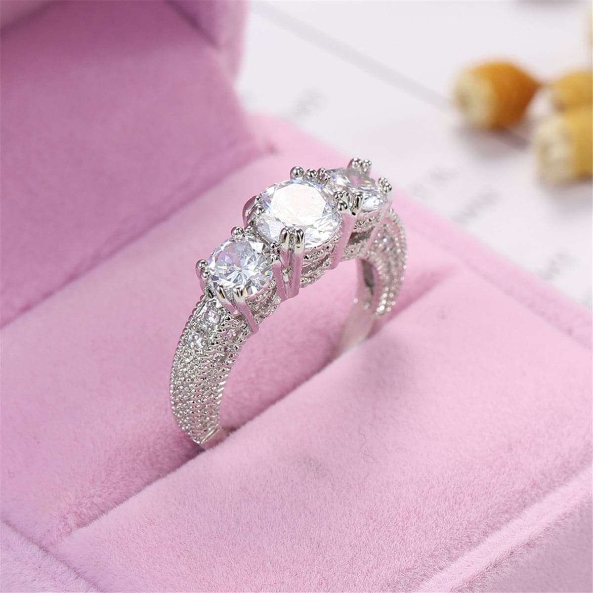 Crystal & Silvertone Triple-Stone Ring