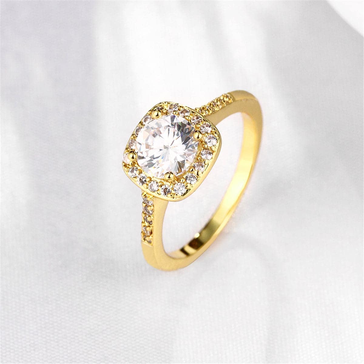 Cubic Zirconia & Crystal Goldtone Cushion Cut Ring