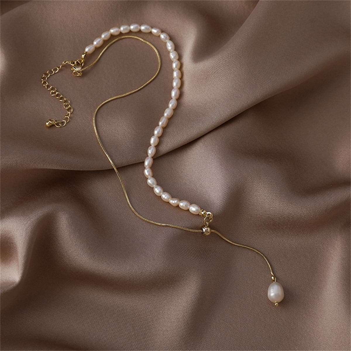 Pearl & Goldtone Drop Necklace