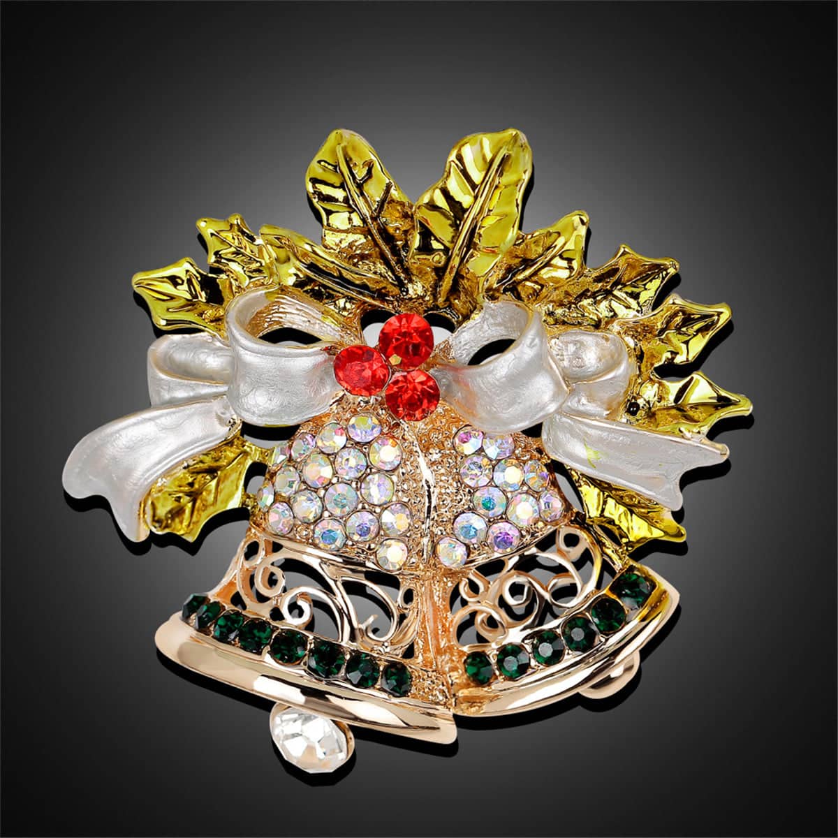 Cubic Zirconia & Goldtone Botany Bow & Bell Brooch