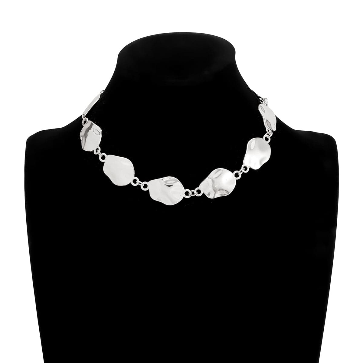 Silvertone Wrinkled Irregular Charm Collar Necklace
