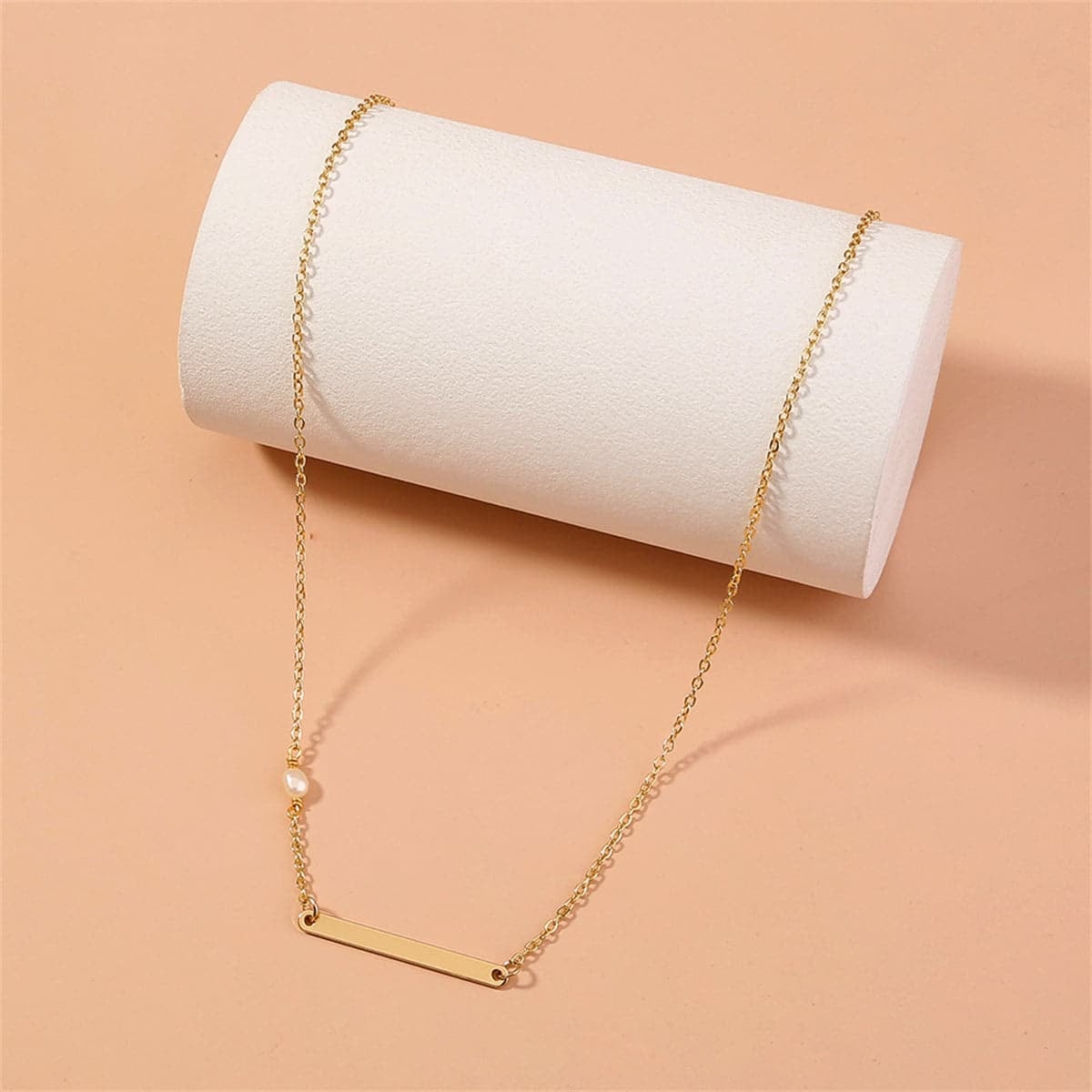 Pearl & Goldtone Accent Bar Necklace