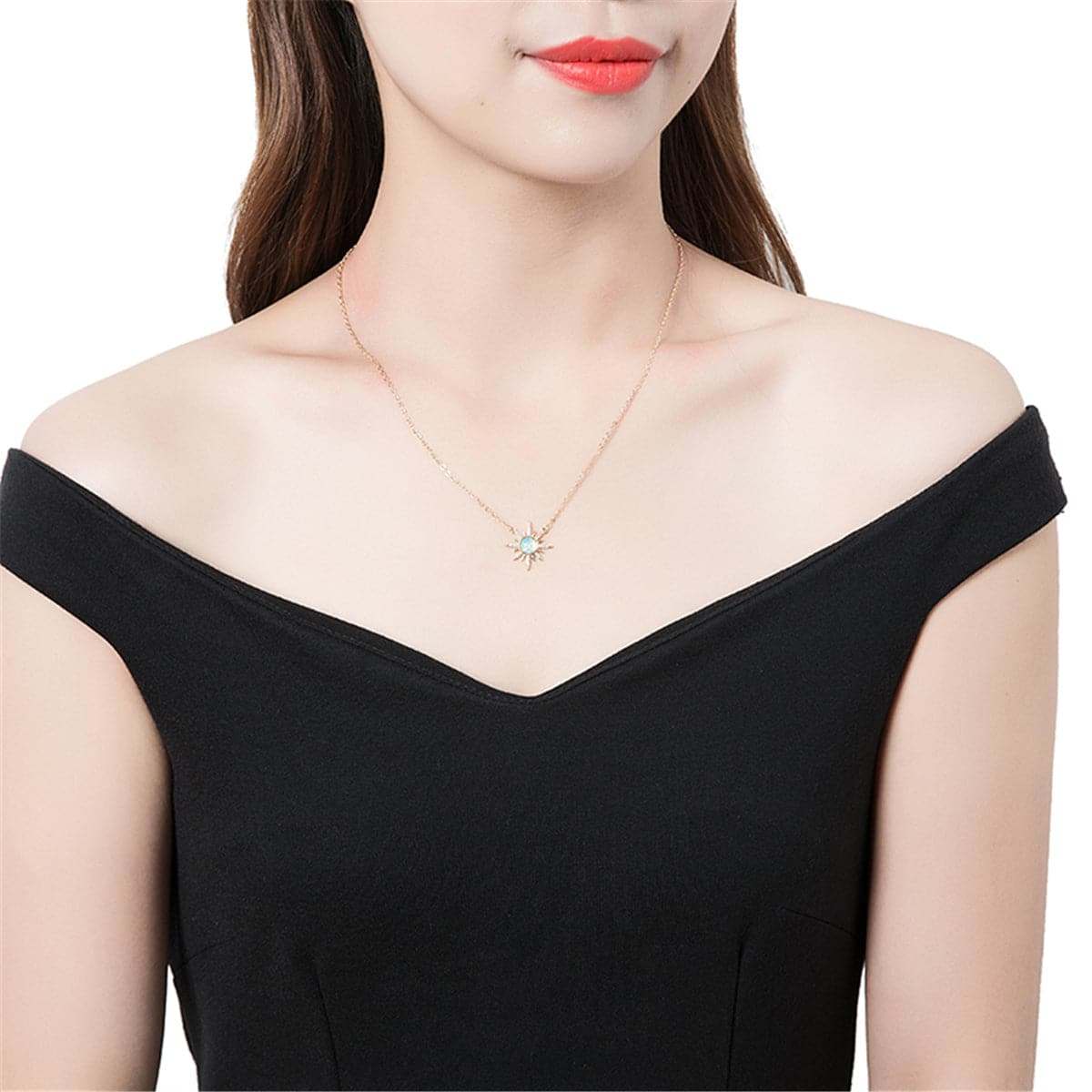 Cats Eye & Cubic Zirconia Sun Pendant Necklace