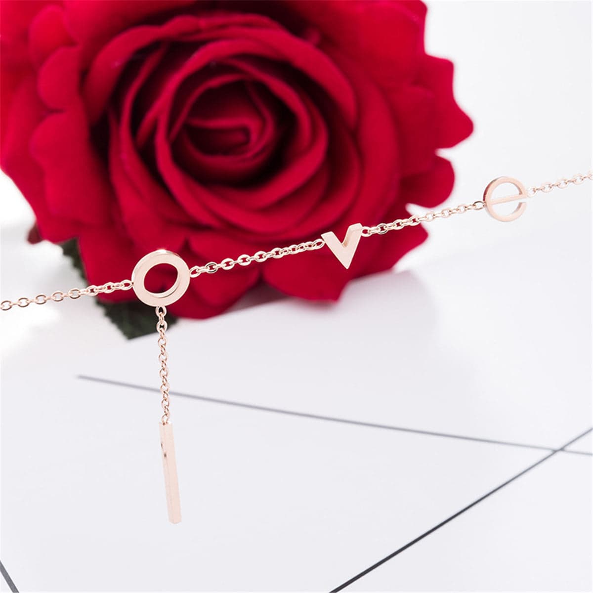 Rose Goldtone 'Love' Anklet