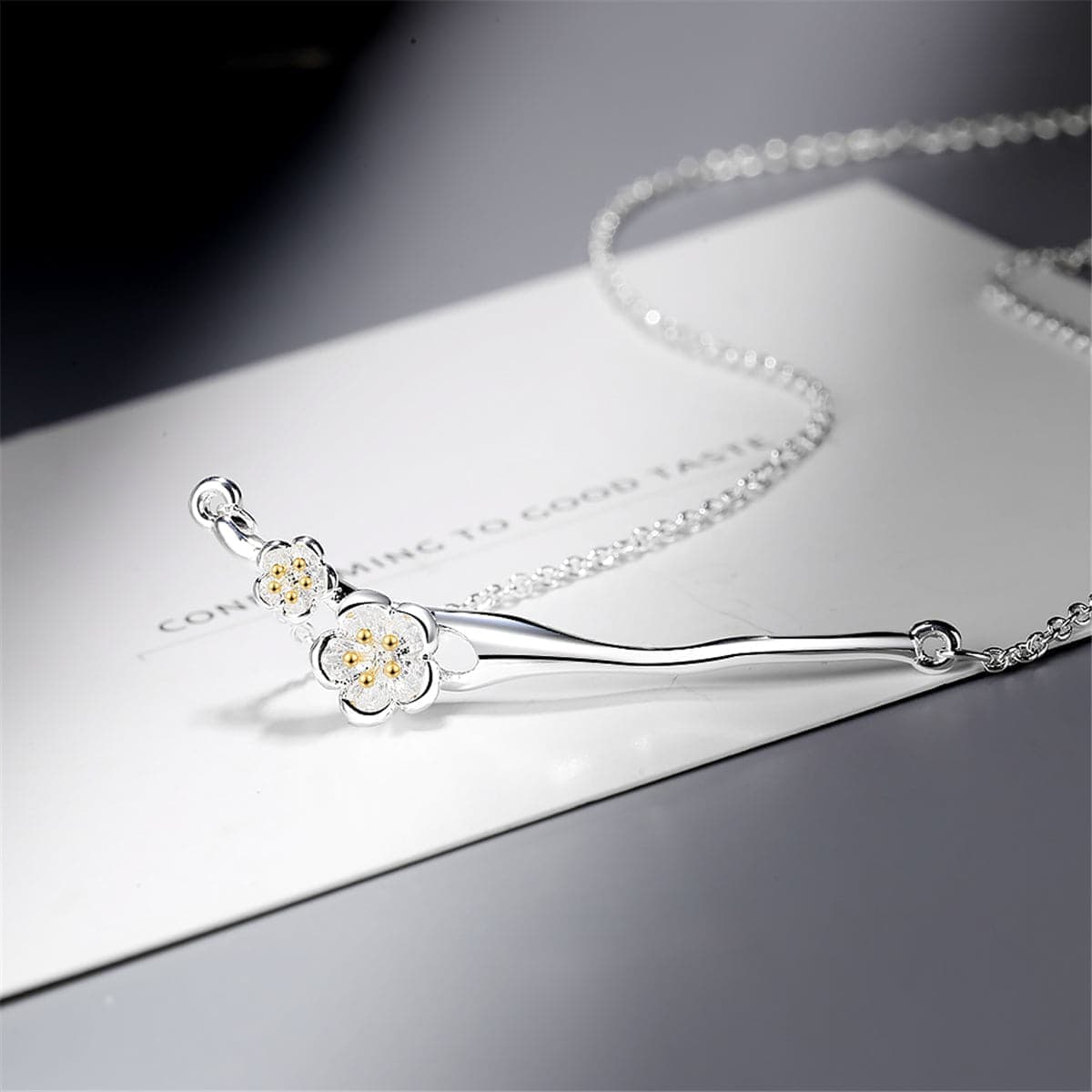 Two Tone Cherry Blossom Pendant Necklace