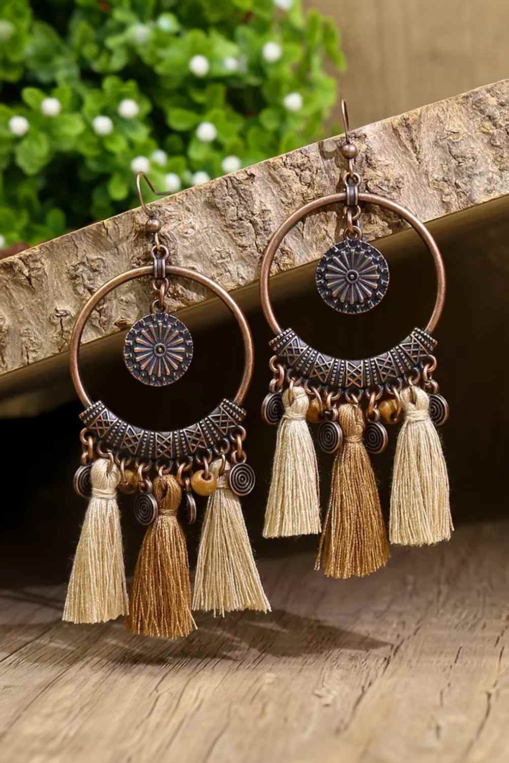 Threaded Pear Angie Boho Tasseled Dangle Earrings