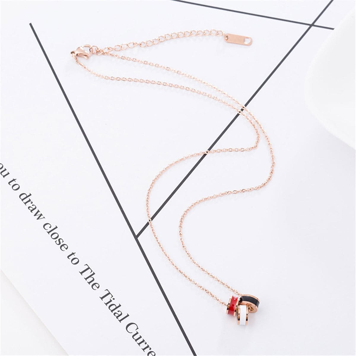 Red & Rose Goldtone Multi-Ring Pendant Necklace
