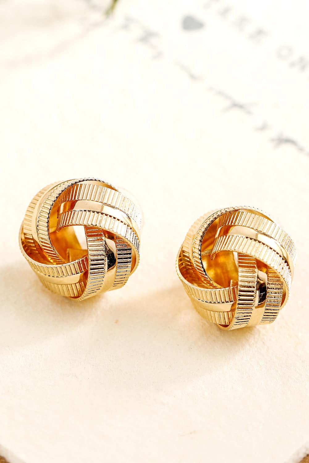 Threaded Pear Gold Textured Knot Stud Earrings