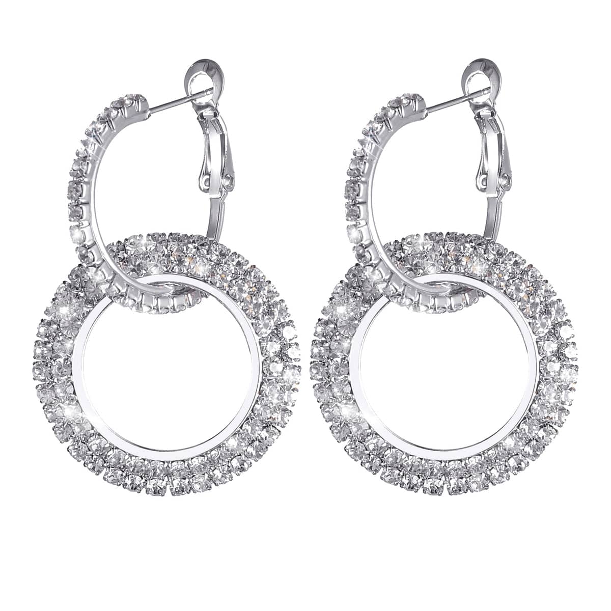 Cubic Zirconia & Silvertone Interlock Circle Drop Earrings