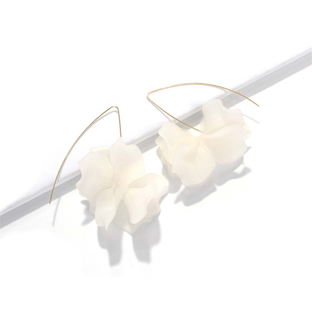 Black Acrylic & Goldtone Petals Drop Earrings-2