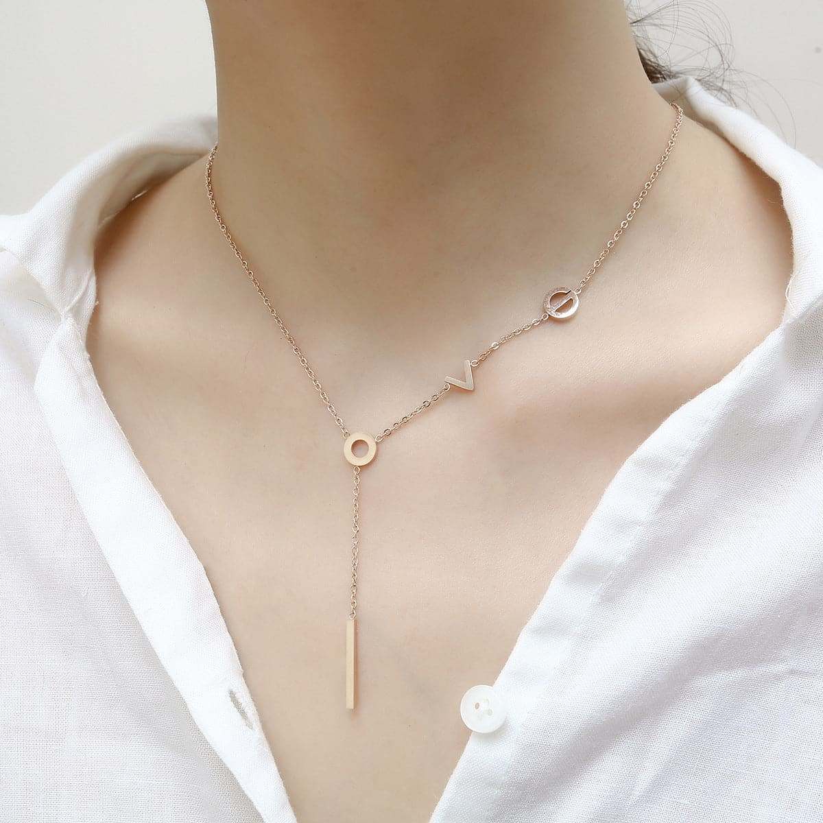 Rose Goldtone 'Love' Lariat Necklace