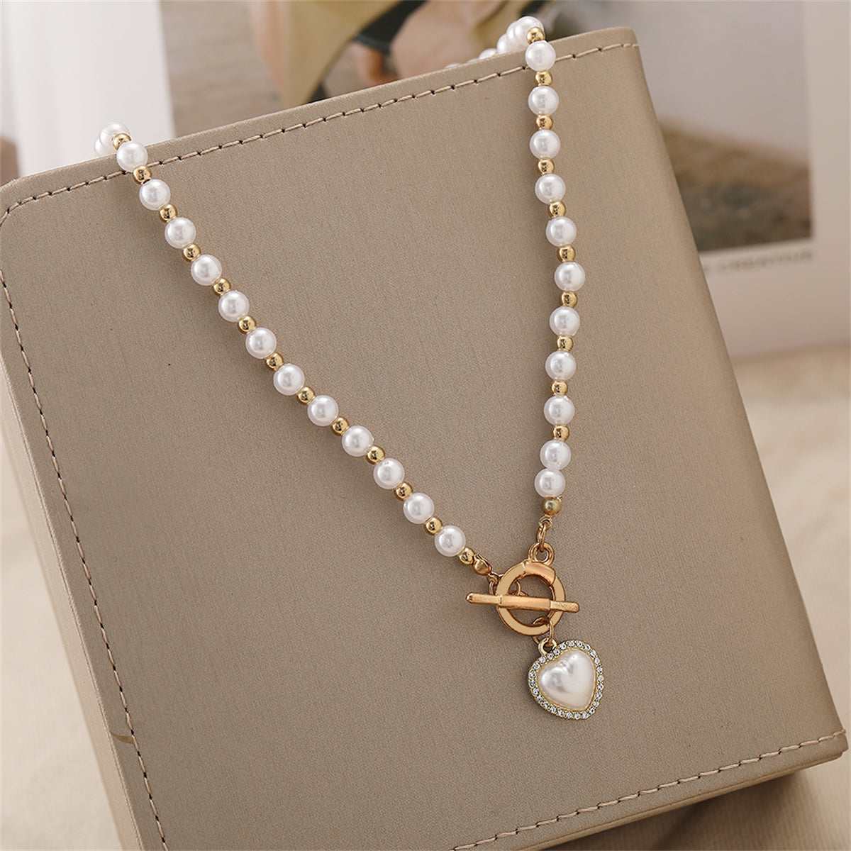 Cubic Zirconia & Pearl 18K Gold-Plate Heart Pendant Necklace