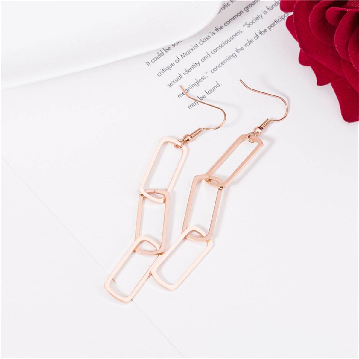 Rose Goldtone Triple Rectangle Drop Earring