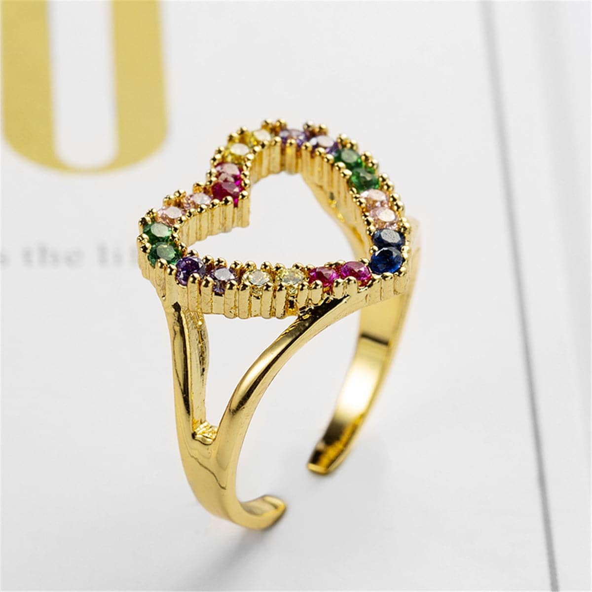 Cubic Zirconia & Goldtone Open Heart Ring