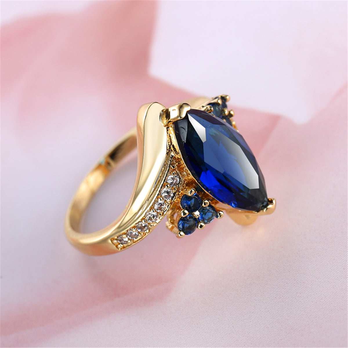 Navy Crystal & Cubic Zirconia Goldtone Oval Bypass Ring