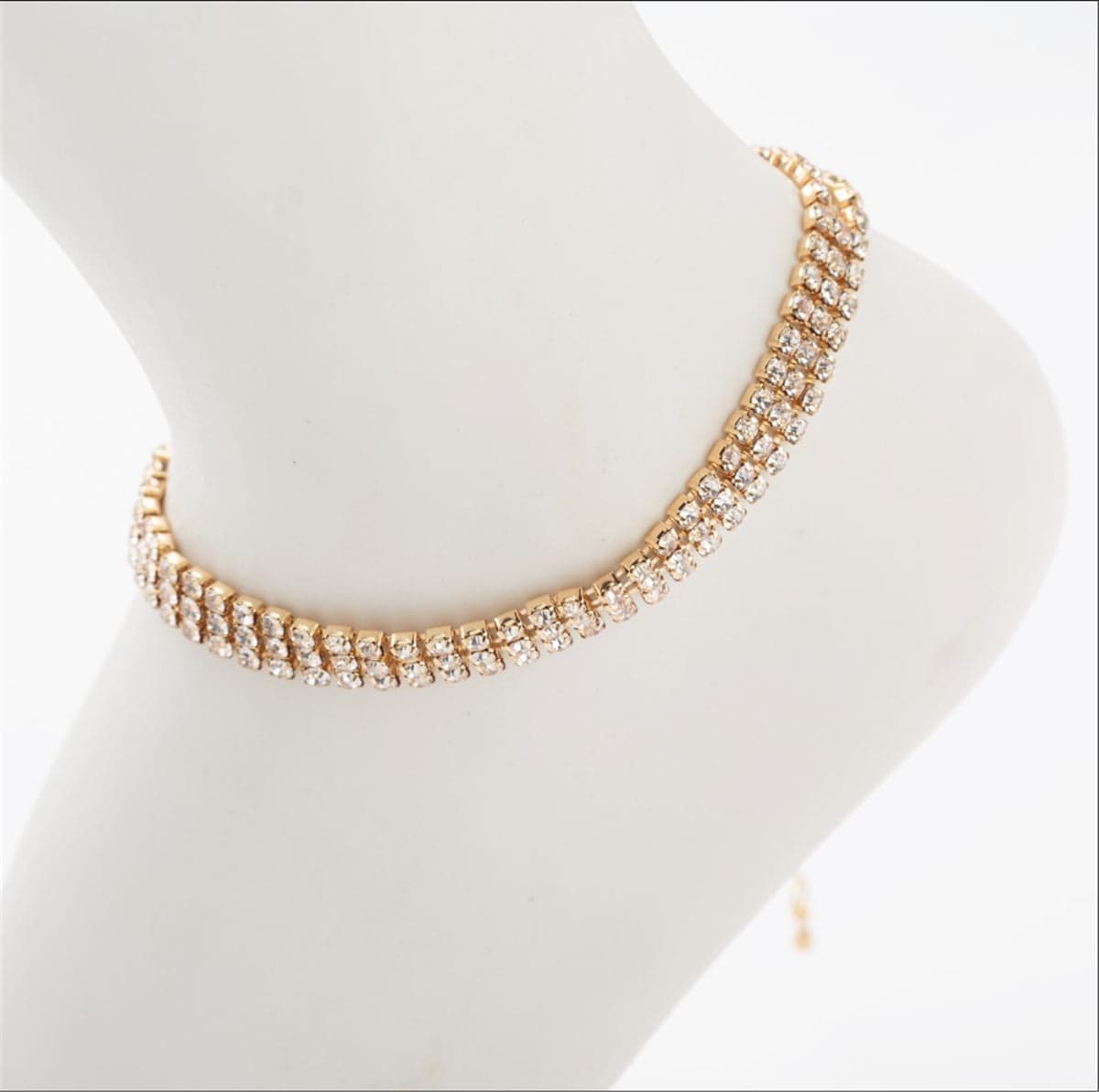 Cubic Zirconia & Goldtone Three-Layer Stretch Anklet