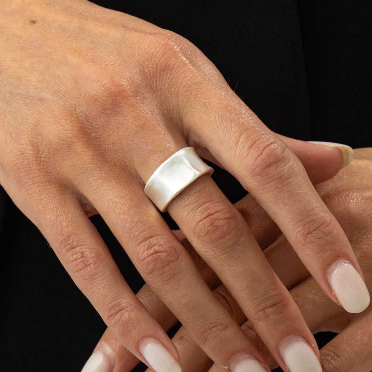 Silvertone Textured Sunken Open Ring