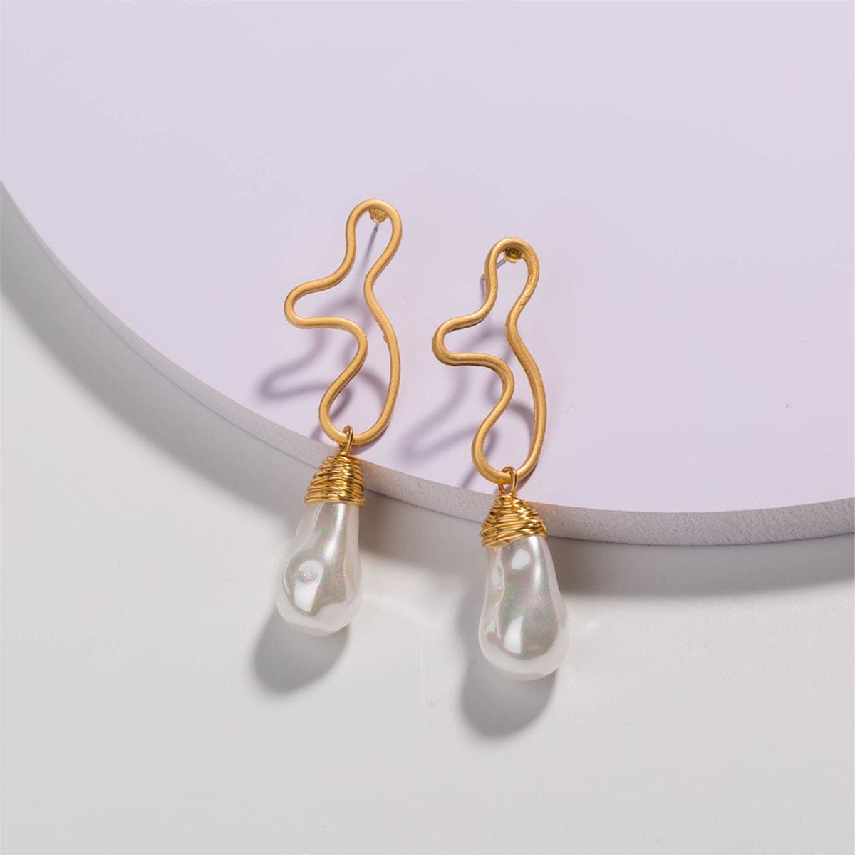 Pearl & Goldtone Open Geometric Drop Earrings