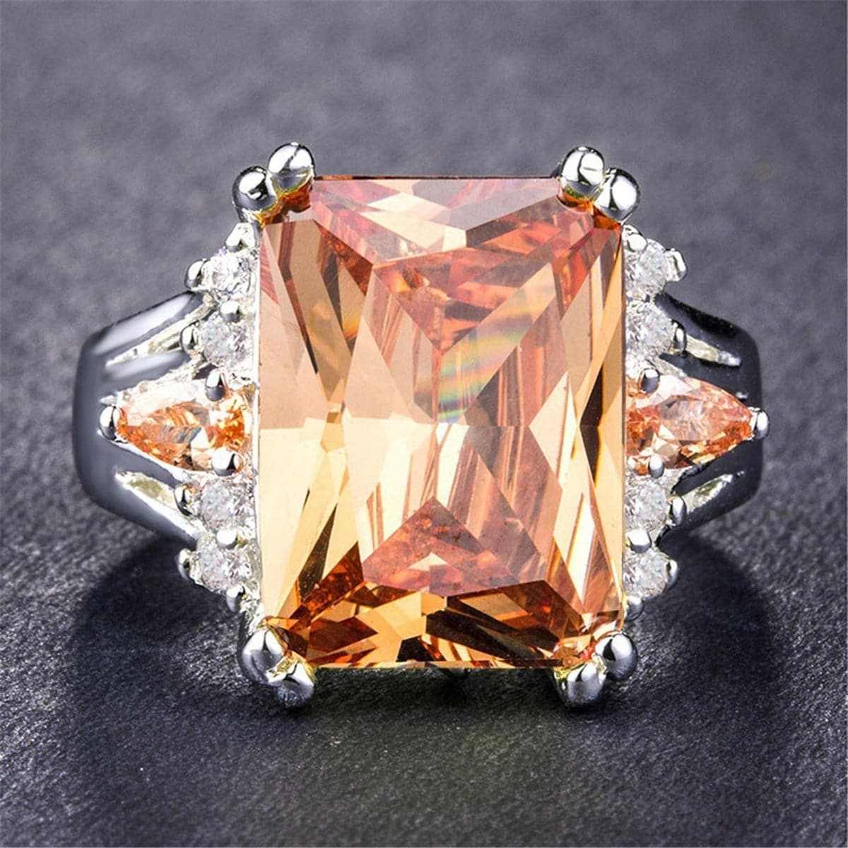 Champagne Crystal & Cubic Zirconia Princess-Cut Ring