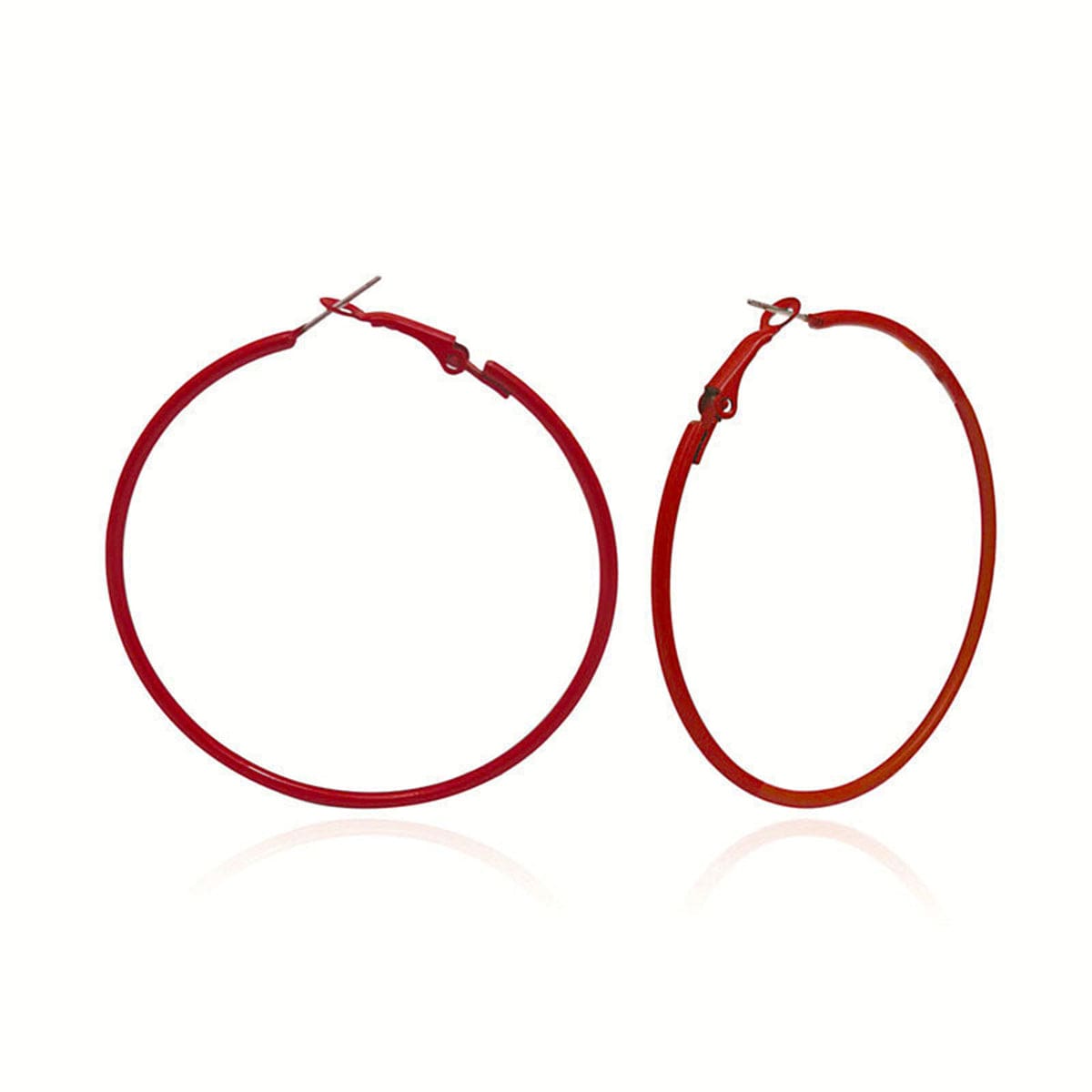Red Enamel & Silvertone Hoop Earrings
