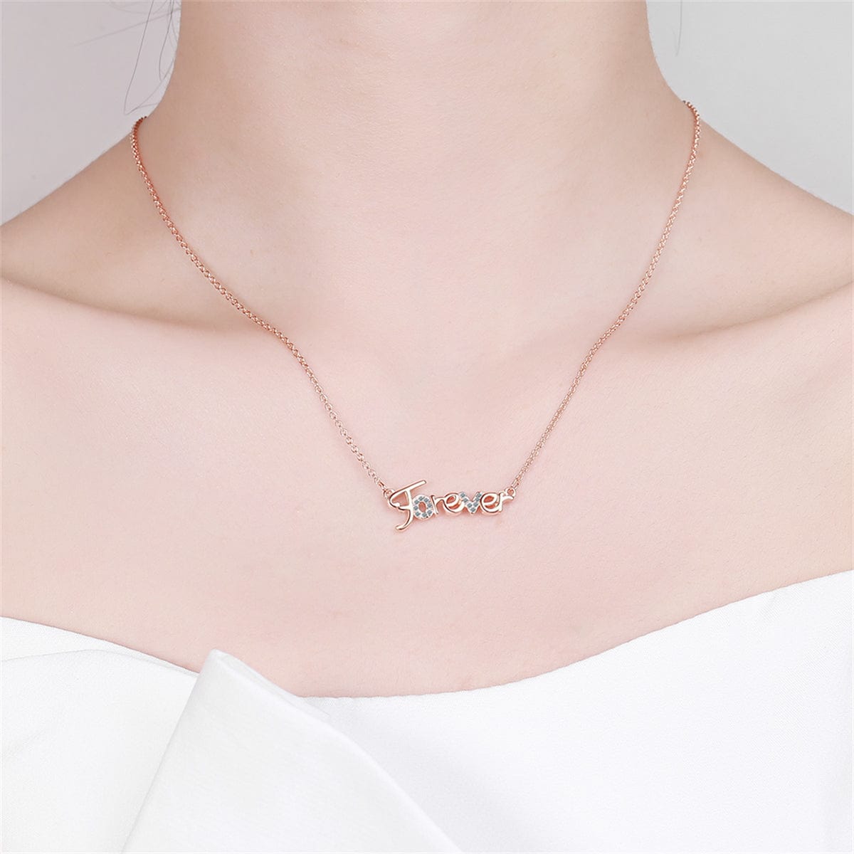 Cubic Zirconia & Rose Goldtone 'Forever' Pendant Necklace
