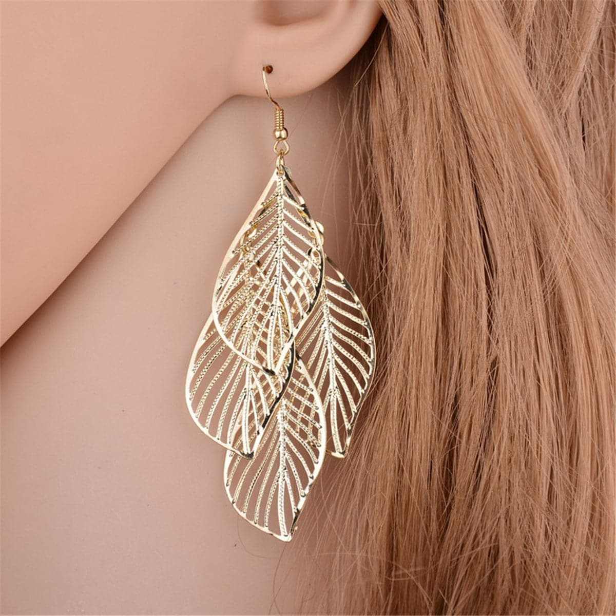Goldtone Hollow Leaves Drop Earrings