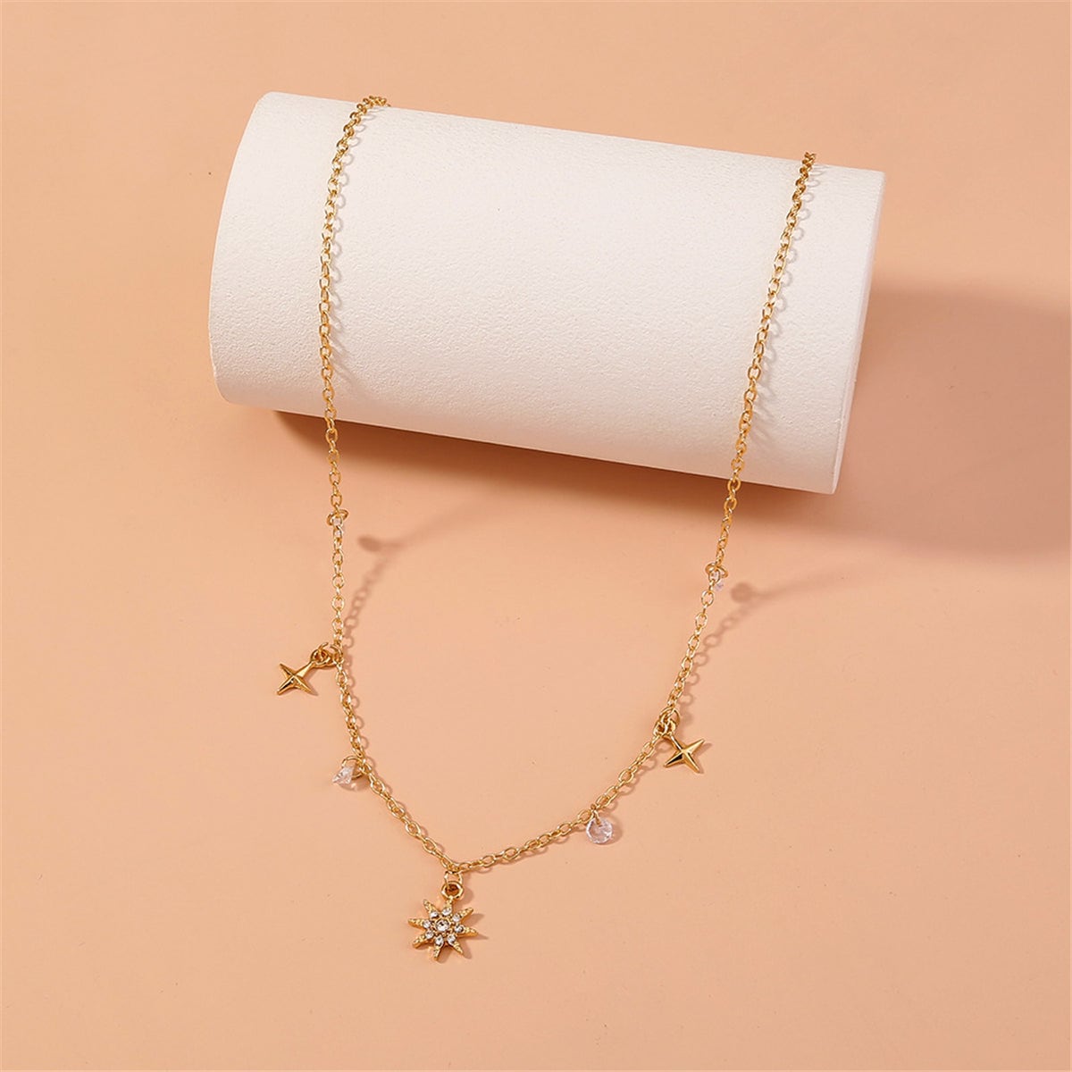 Cubic Zirconia & Goldtone Celestial Station Necklace