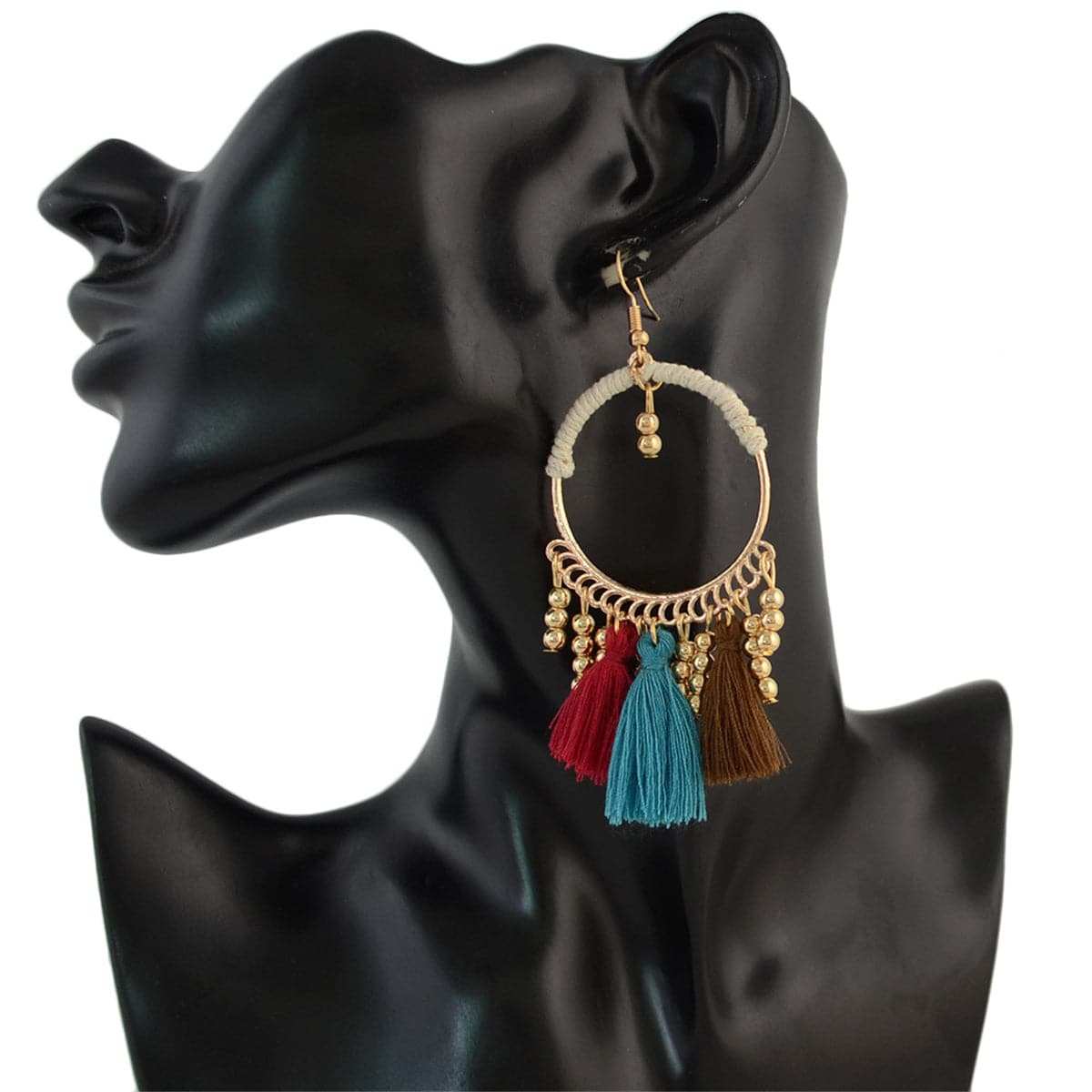 Goldtone Beaded Tassel-Accent Drop Earrings