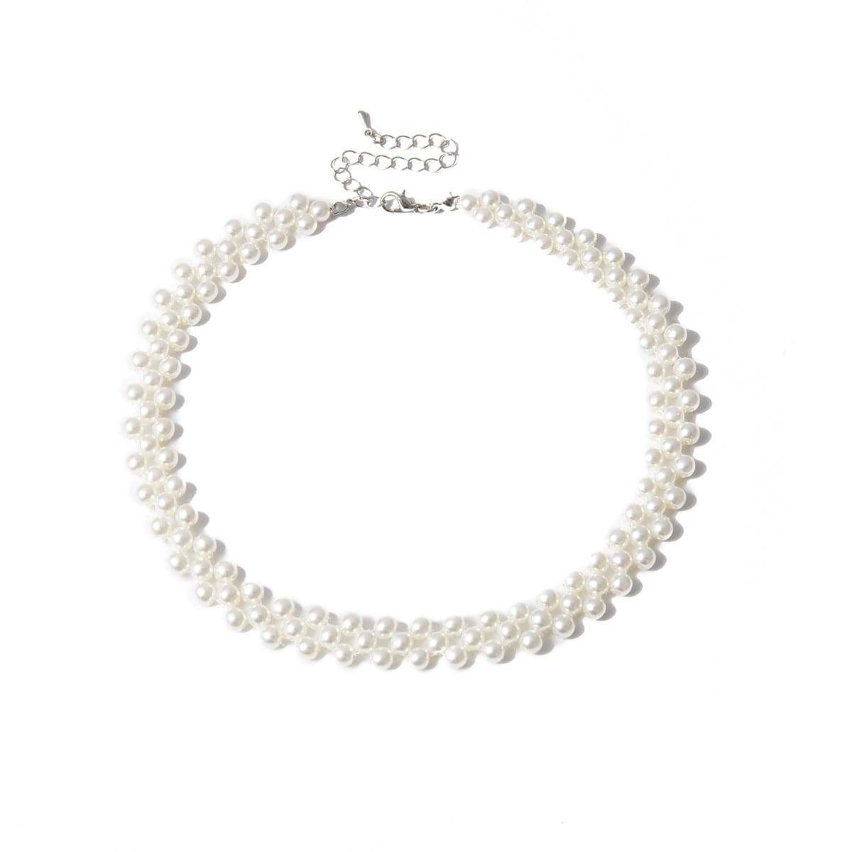 Pearl & Silvertone Layered Choker Necklace