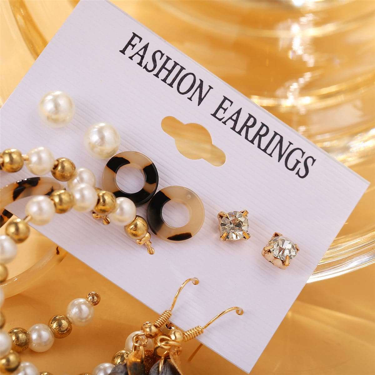 Gray Polyster & Pearl Acrylic Goldtone Drop Earrings Set