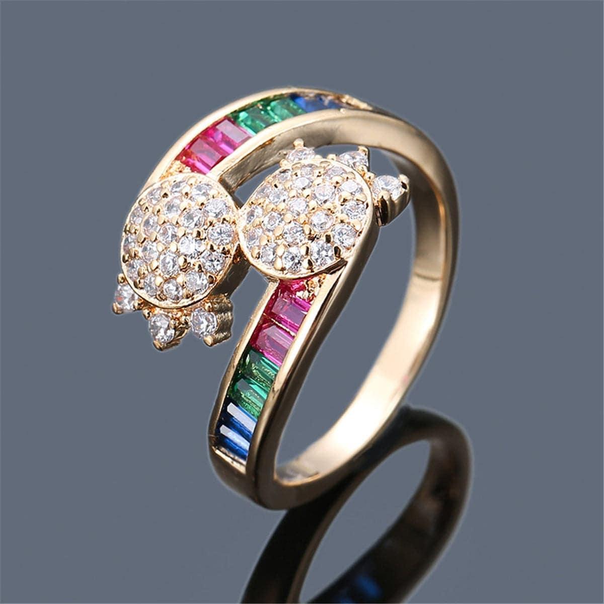 Rainbow Crystal & Cubic Zirconia Turtle Ring