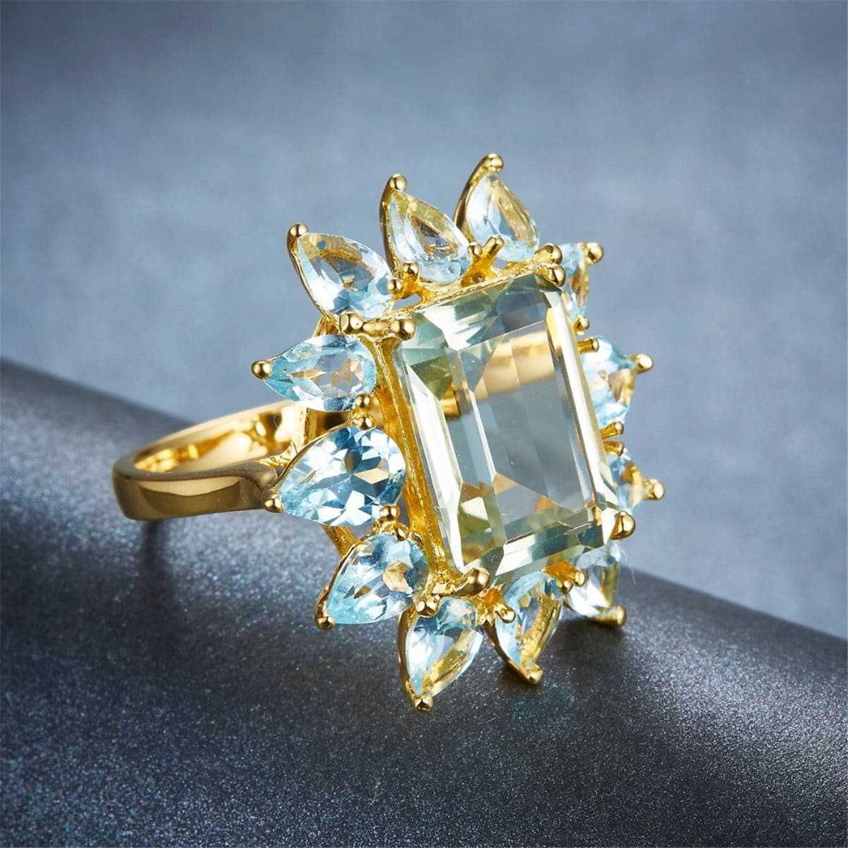 Light Blue Crystal & Goldtone Geometry Ring