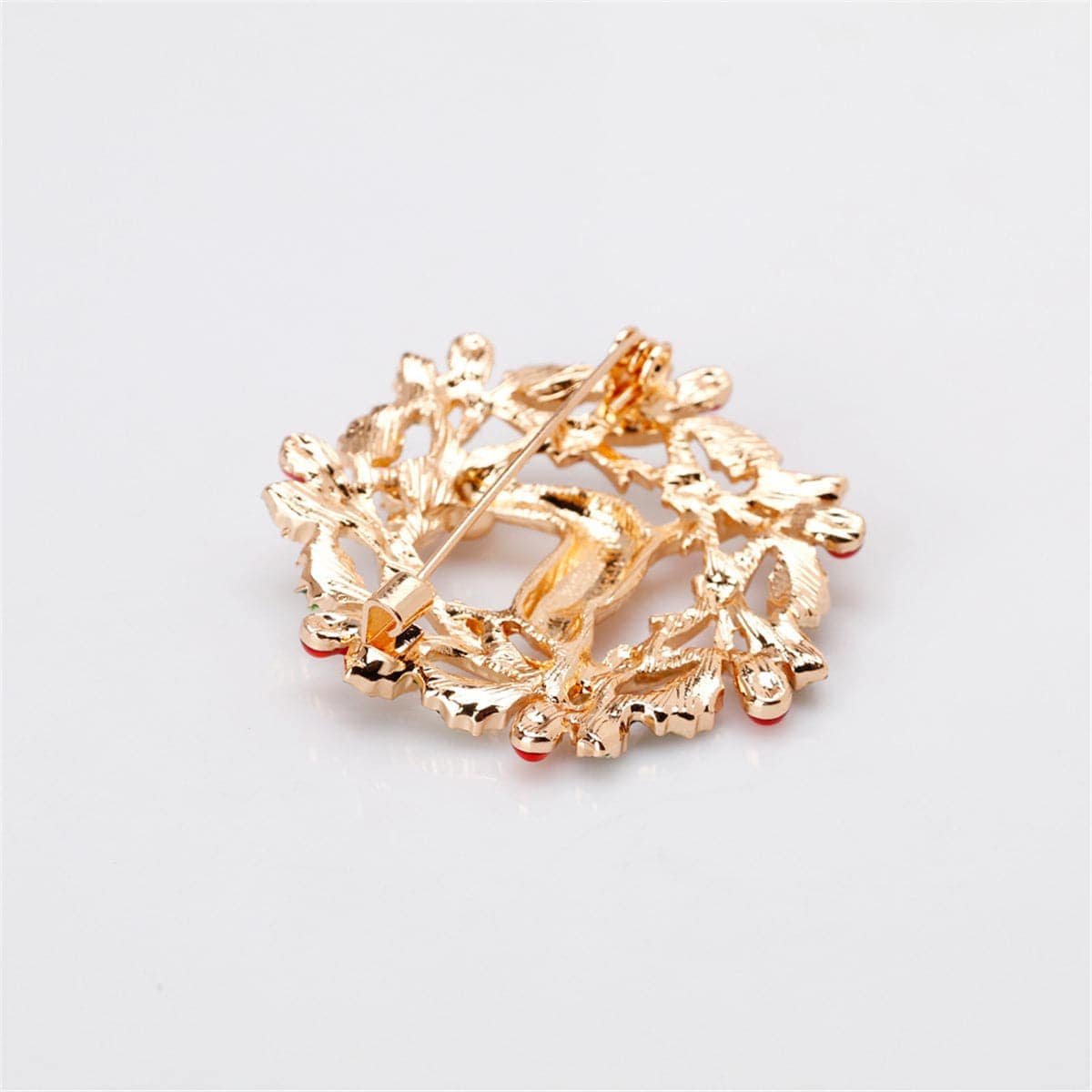 Cubic Zirconia & Goldtone Deer & Branch Brooch