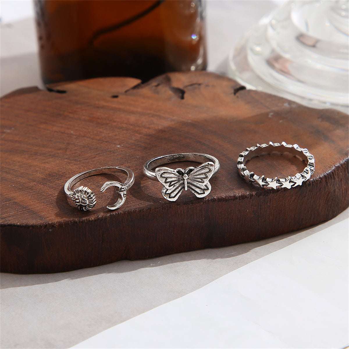 Silvertone Celestial Bypass Ring Set