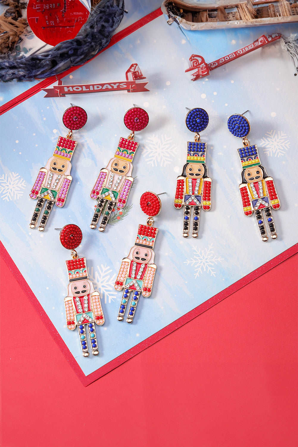 Tiana Beaded Christmas Nutcracker Earrings - Racing Red / ONE