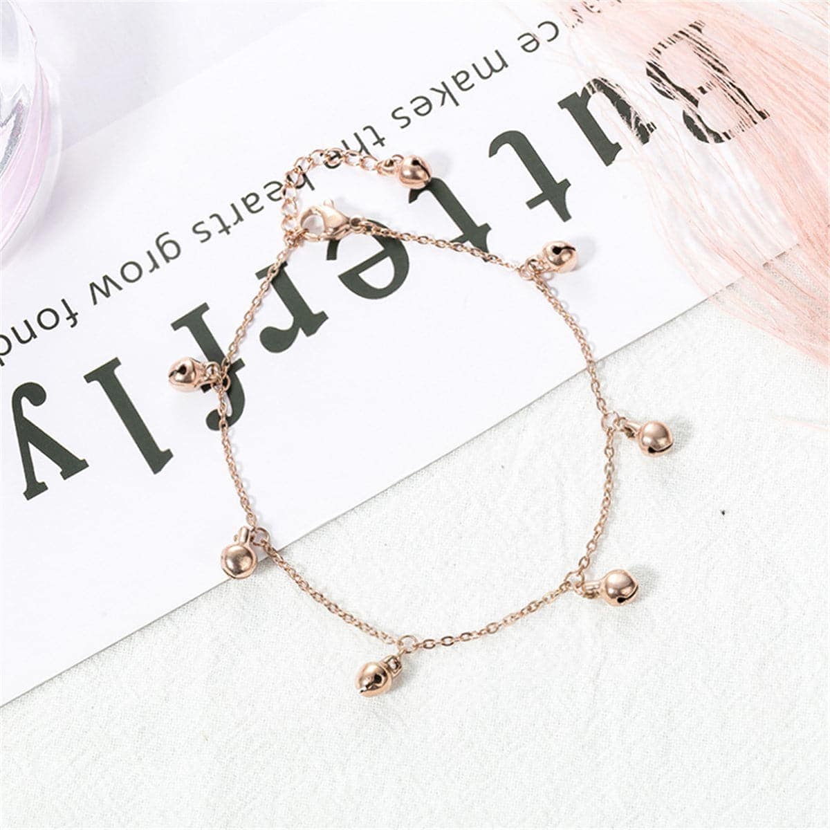 Rose Goldtone Bell Station Anklet