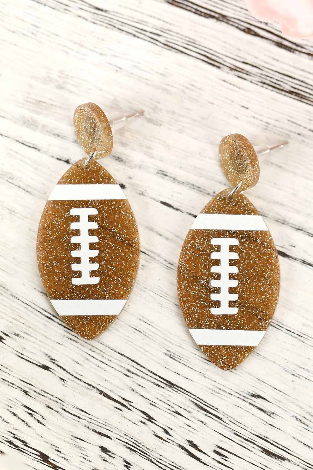 Brown Glittering Football Pendant Earrings - Brown / ONE SIZE / Acrylic