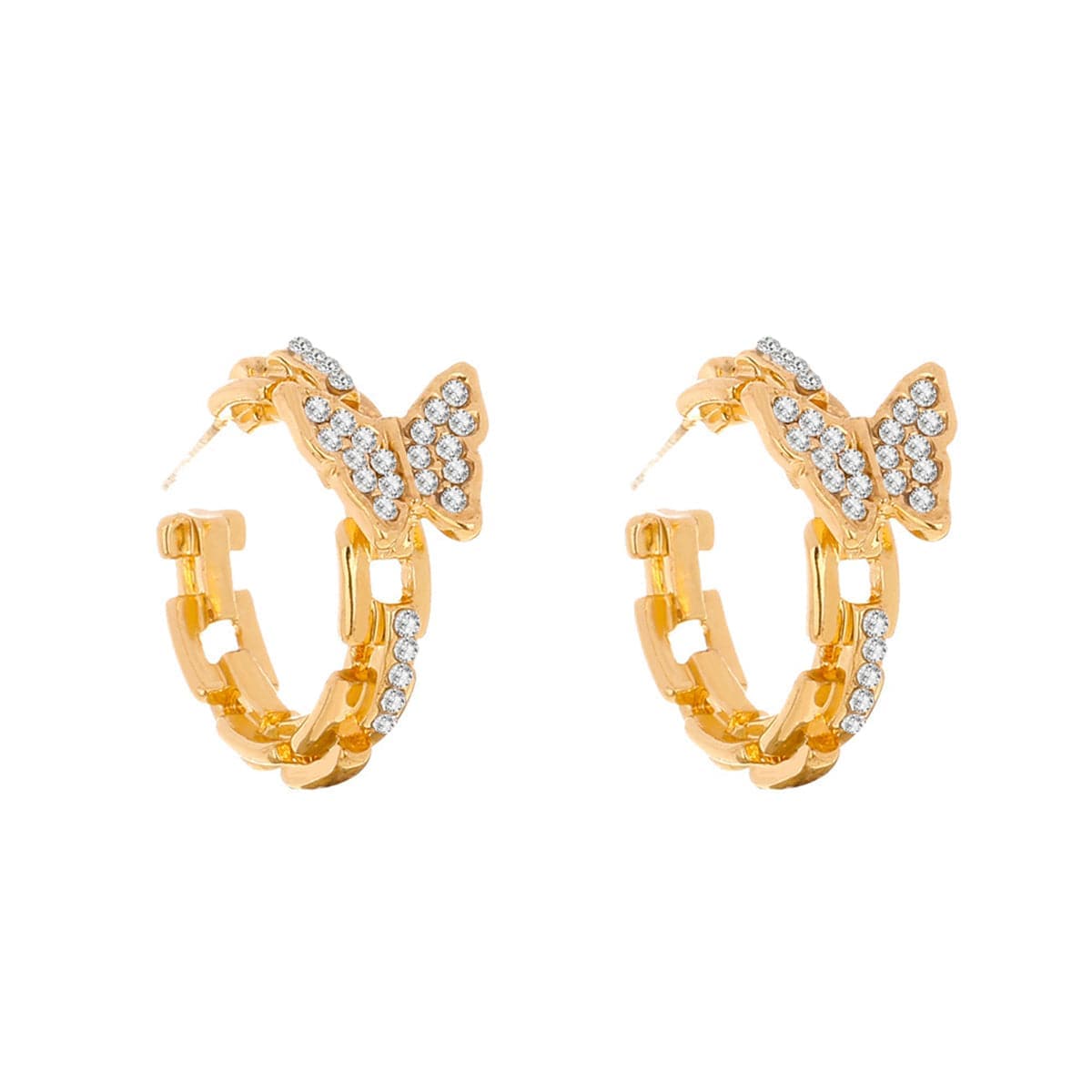 Cubic Zirconia & Goldtone Chain Butterfly Huggie Earrings