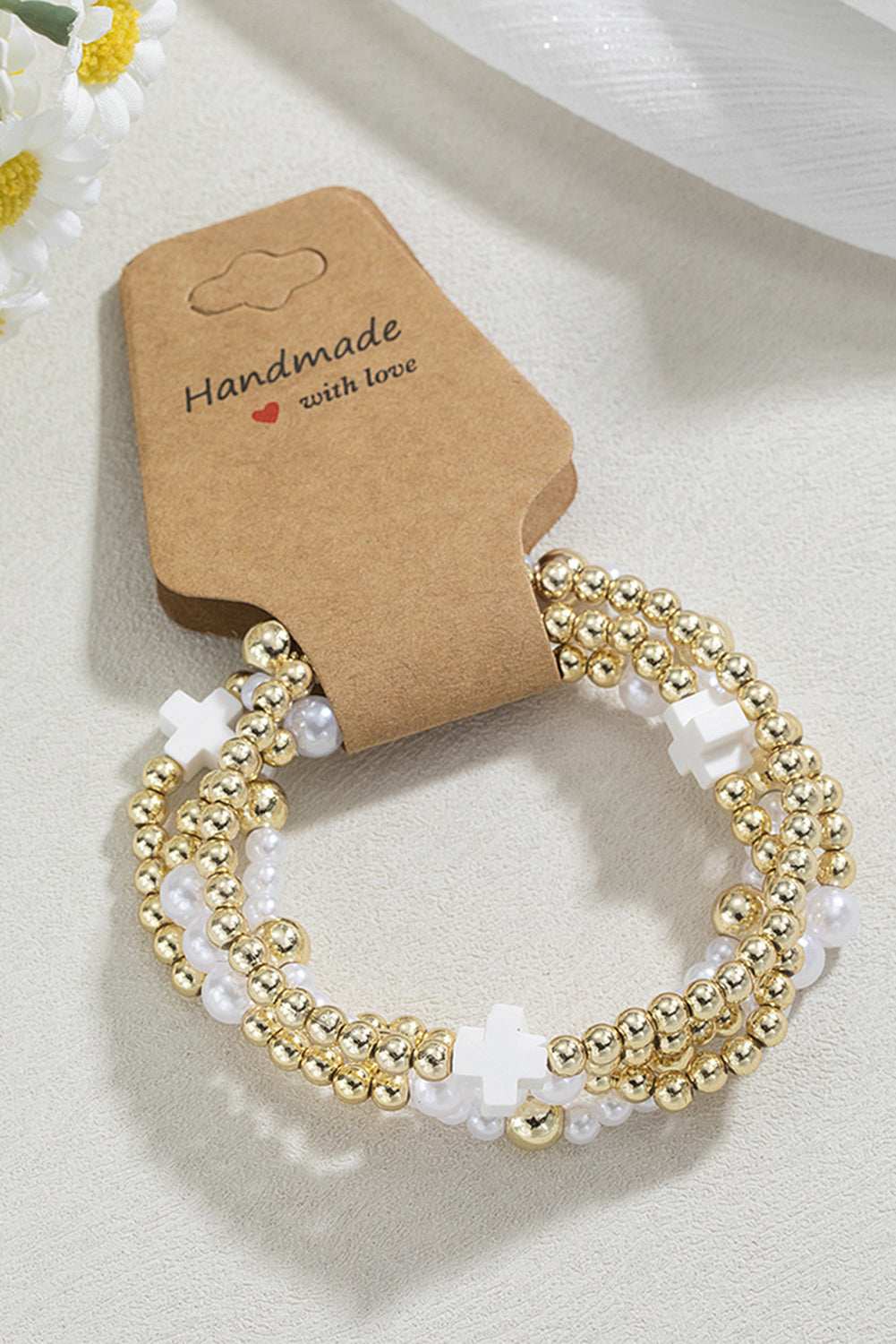 Threaded Pear Arely Beaded Elastic Layered Bracelet