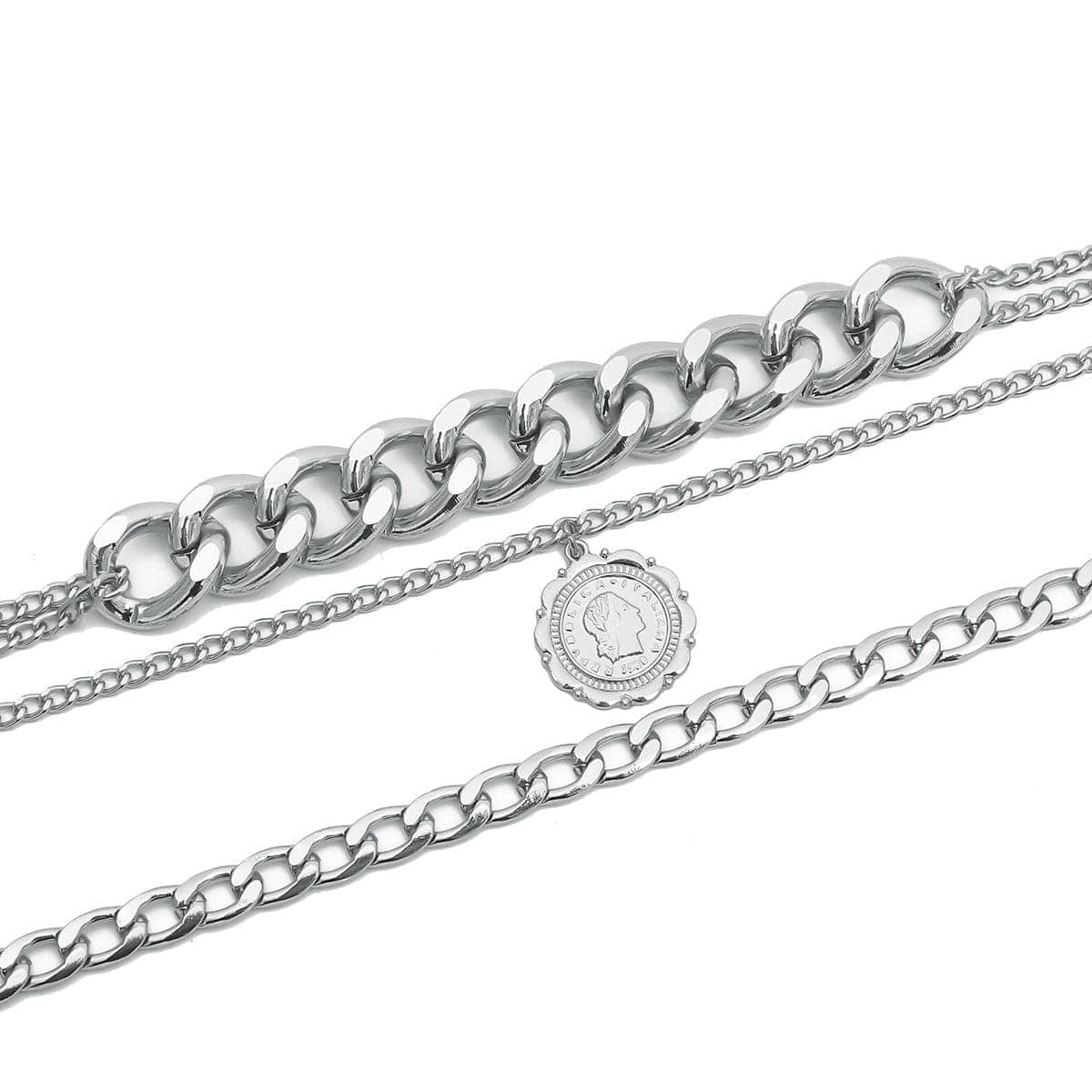 Silvertone Figaro Layered Pendant Necklace
