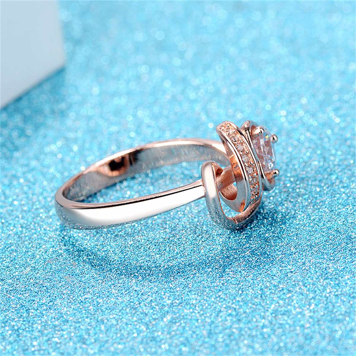 Clear Crystal & Cubic Zirconia Heart Rose Blossom Ring-4