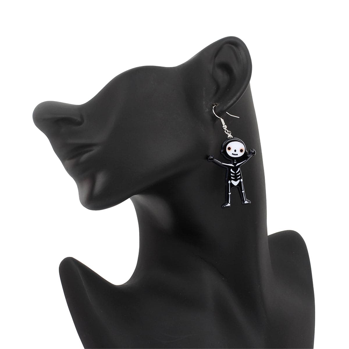 Black Acrylic & Silvertone Skeleton Drop Earrings