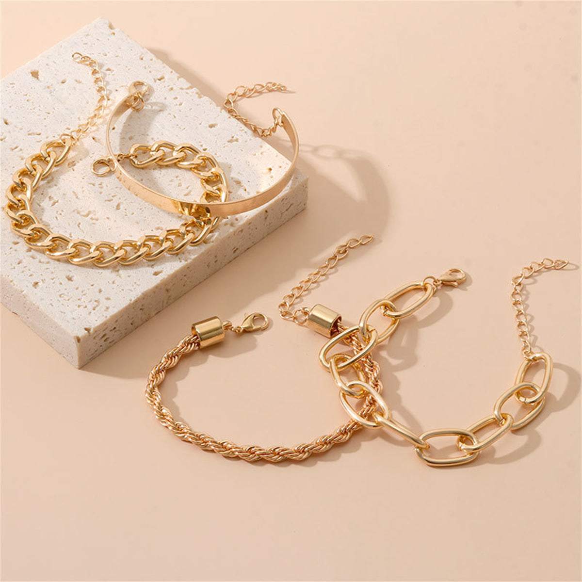 Goldtone Curb Chain Bracelet Set