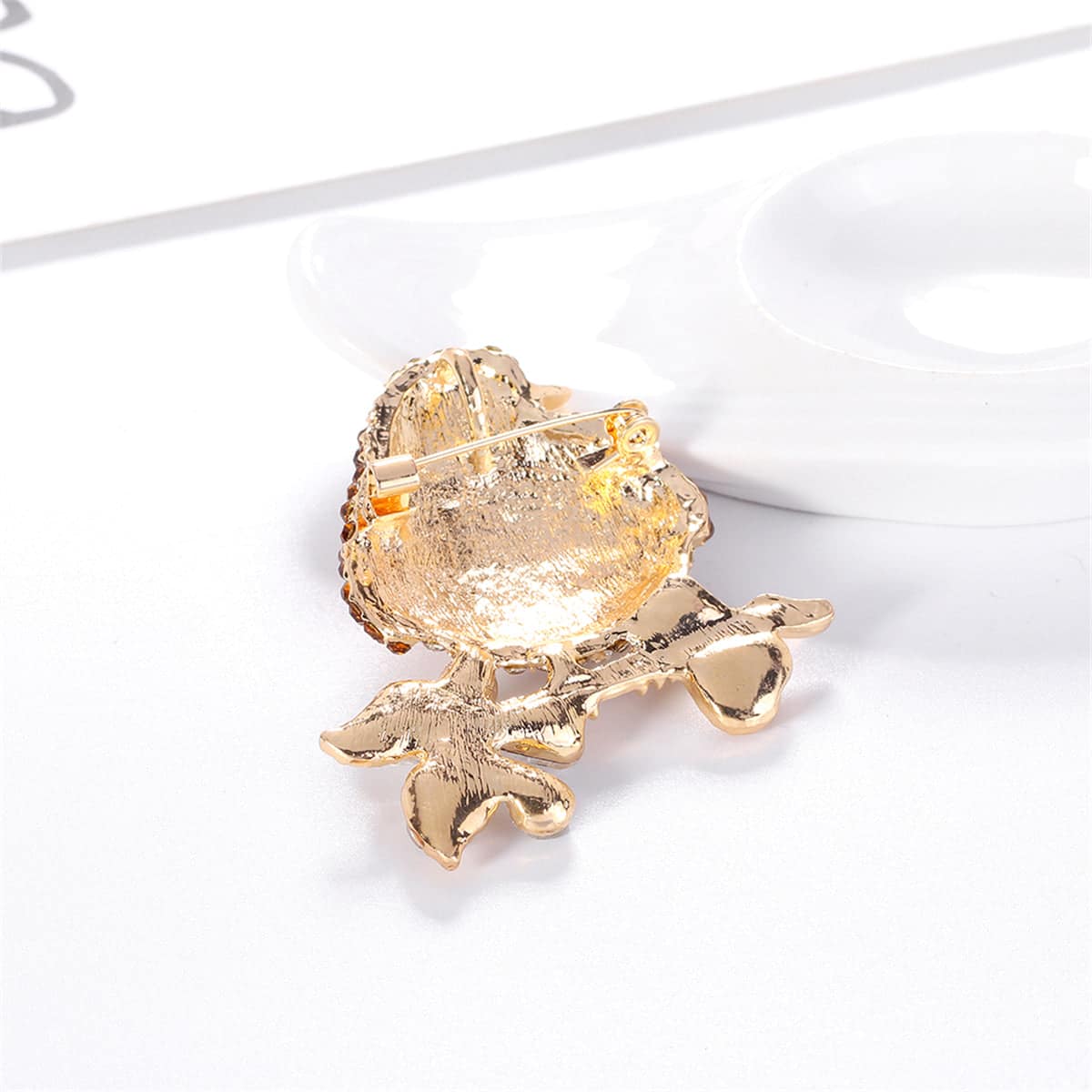 Red & Multicolor Cubic Zirconia & Goldtone Bird Brooch