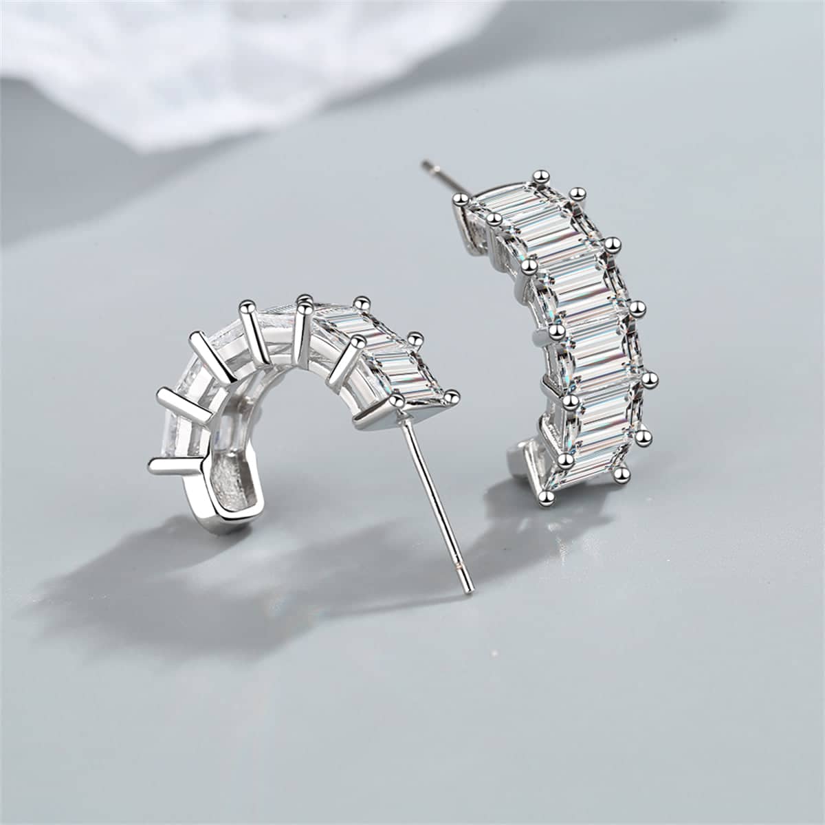 Crystal & Silvertone Huggie Earrings