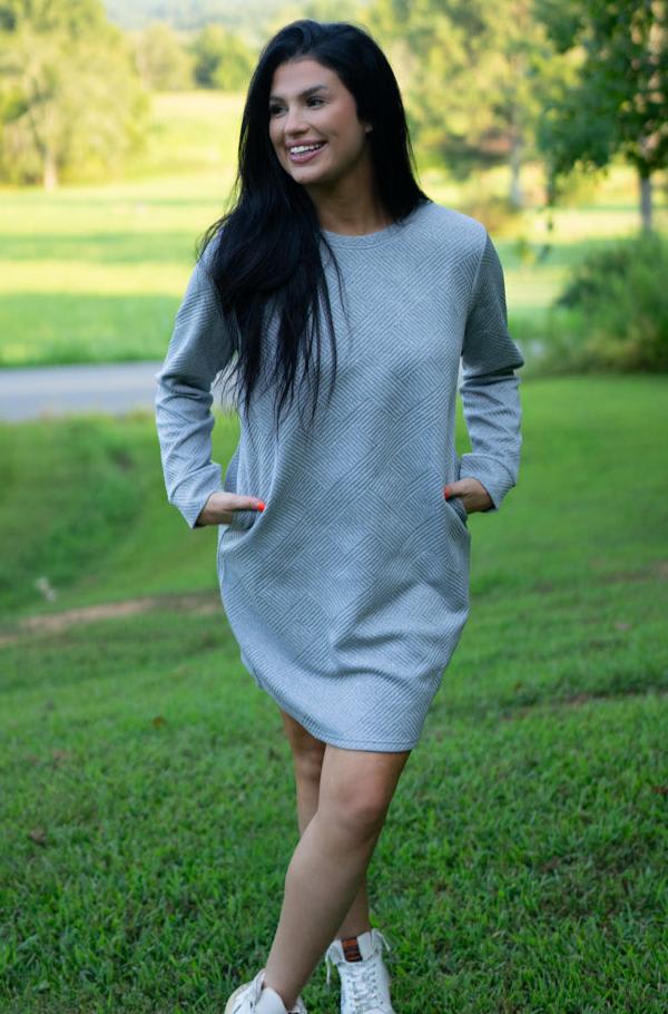 Threaded Pear Quincy Textured Long Sleeve Dress