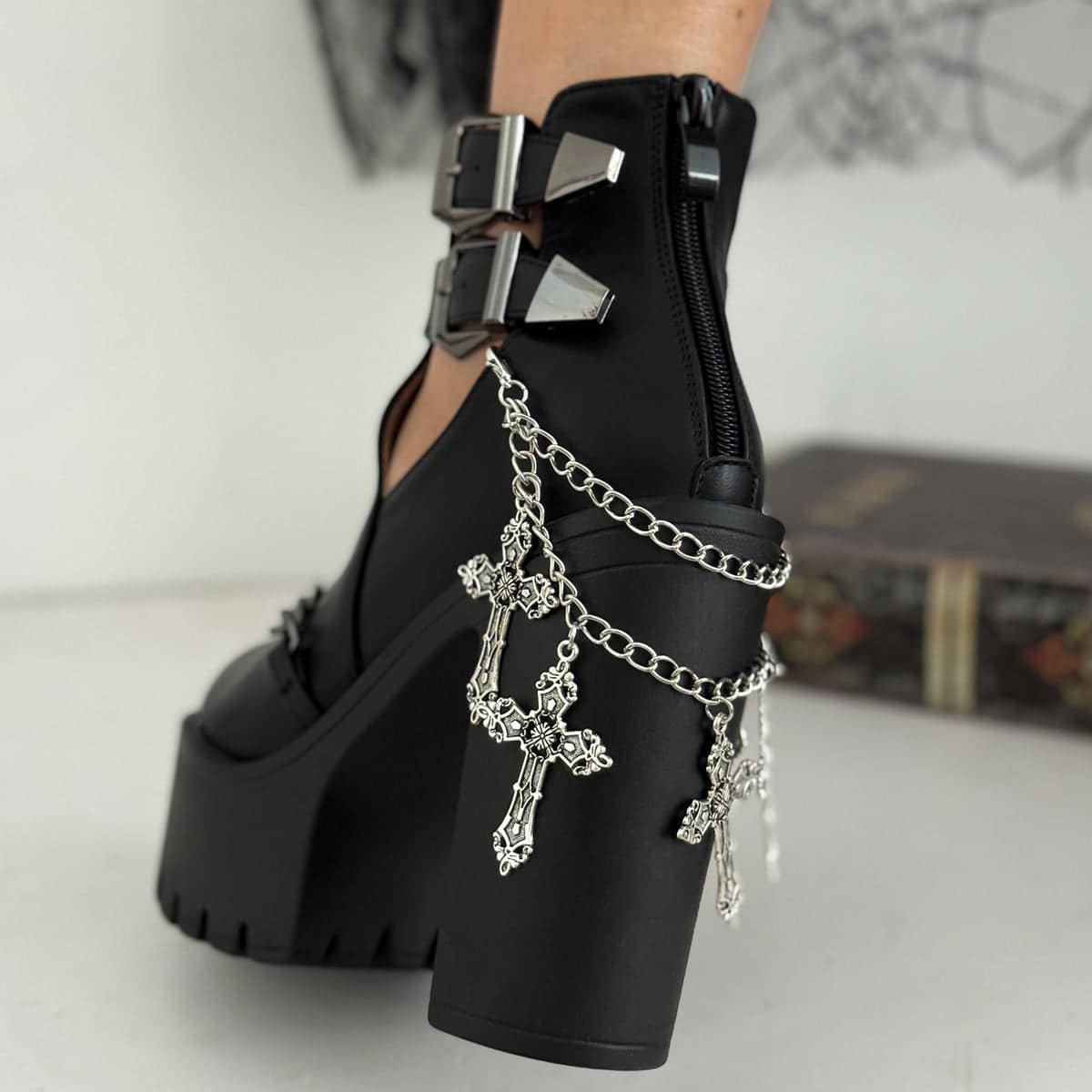 Silvertone Cross Charm Layered Anklet