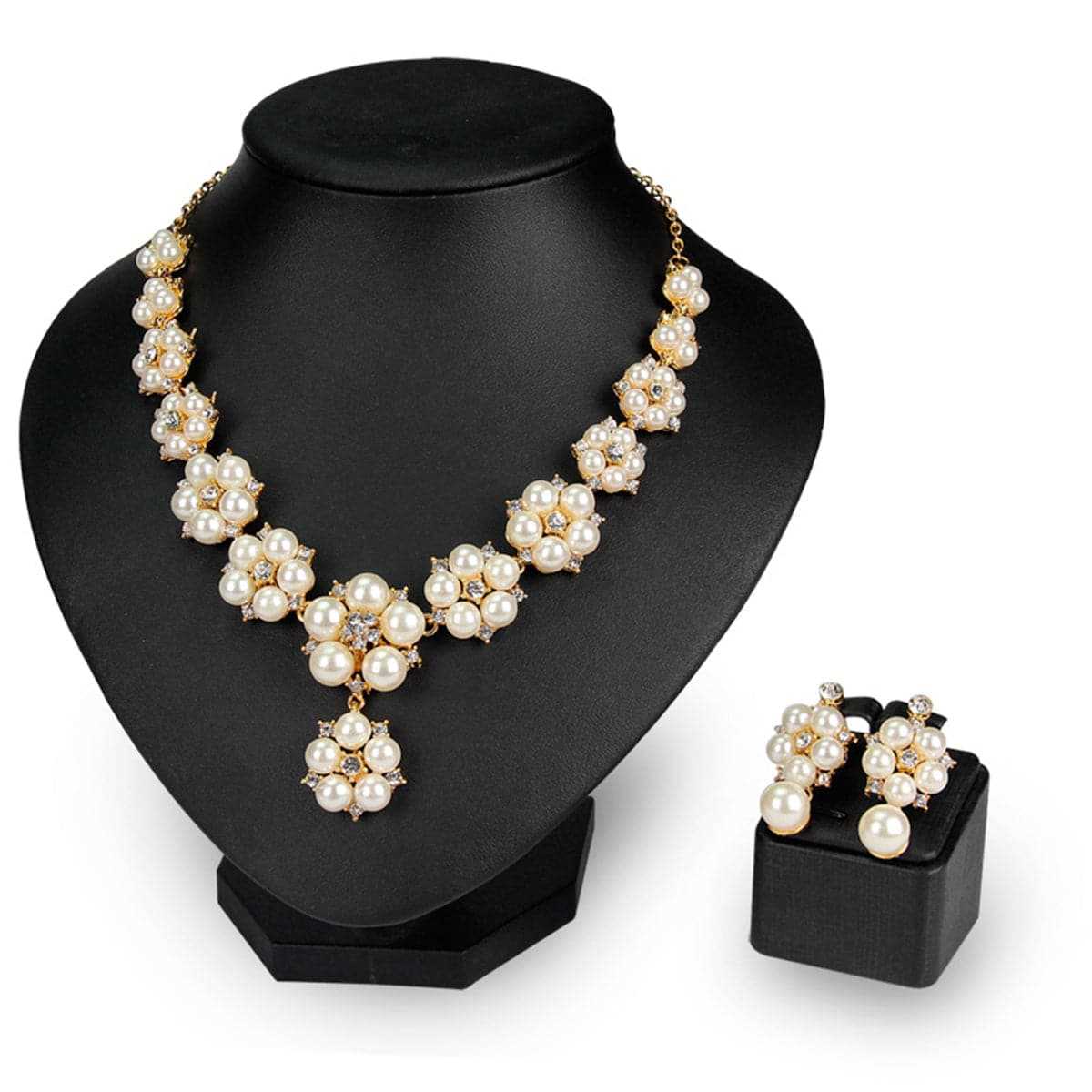 Pearl & Cubic Zirconia Goldtone Floral Statement Necklace Set