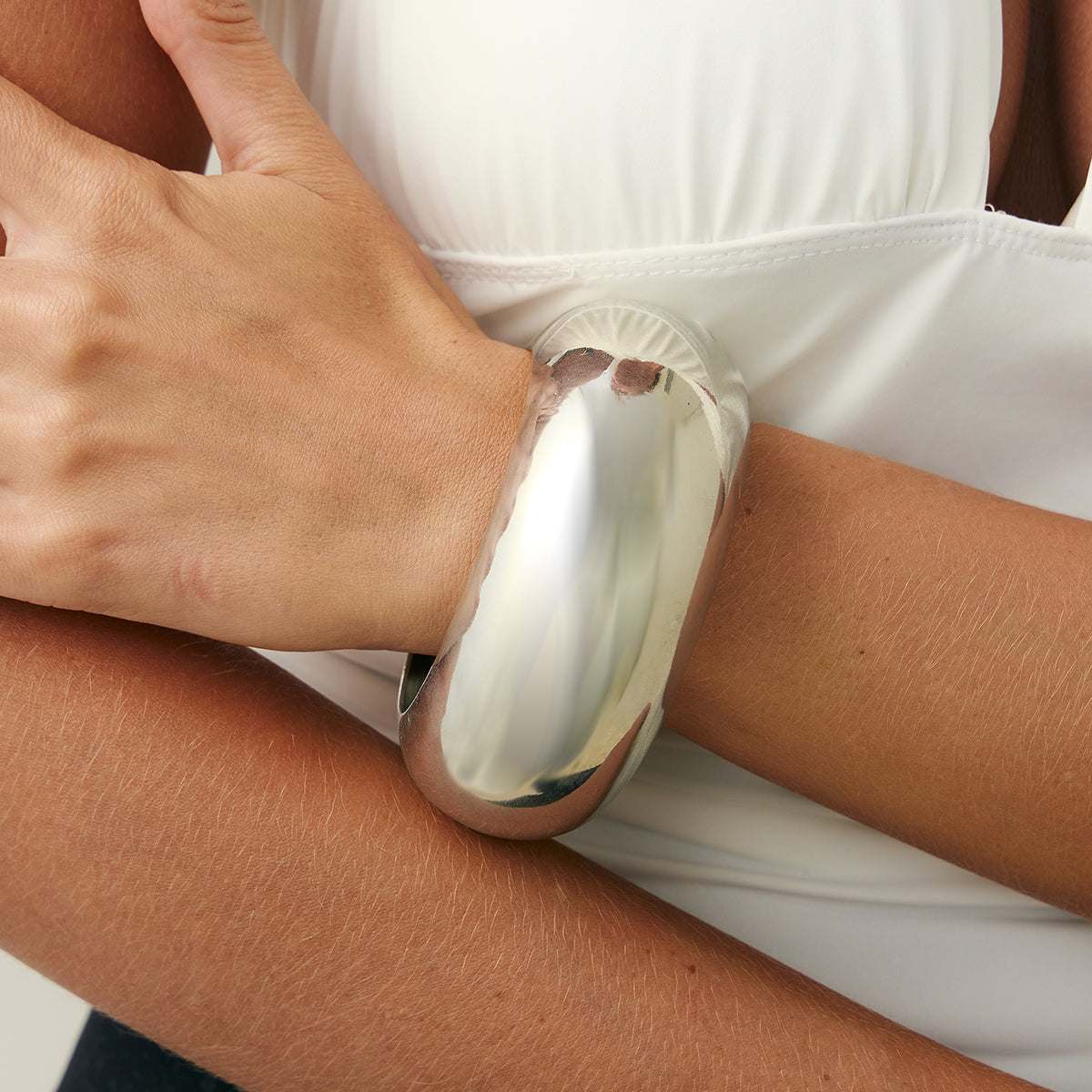 Silvertone Thick Bangle Bracelet